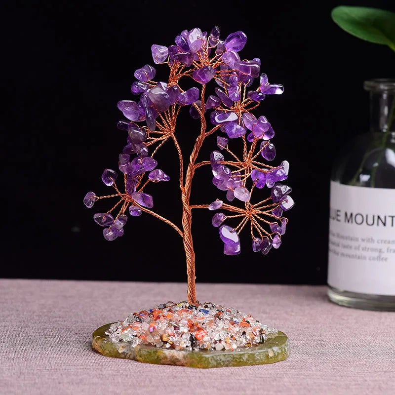 1pc Natural Amethyst Rose Quartz Tree of Life Rock Mineral Specimen Reiki Healing Home Decoration DIY Gifts Souvenir