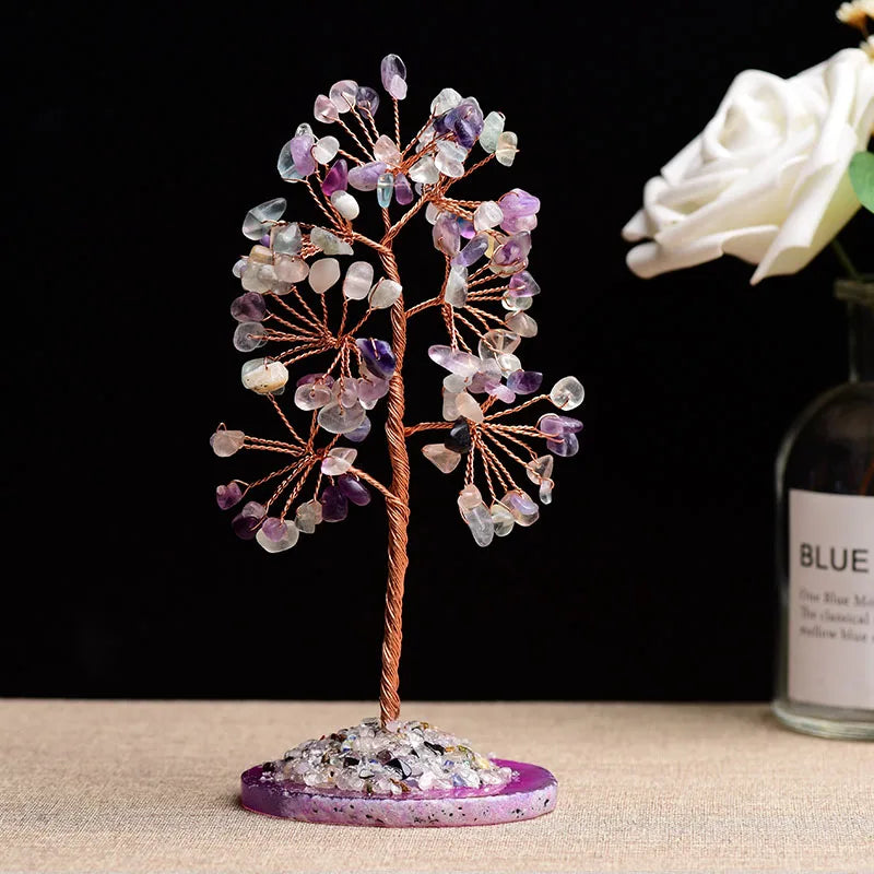 1pc Natural Amethyst Rose Quartz Tree of Life Rock Mineral Specimen Reiki Healing Home Decoration DIY Gifts Souvenir