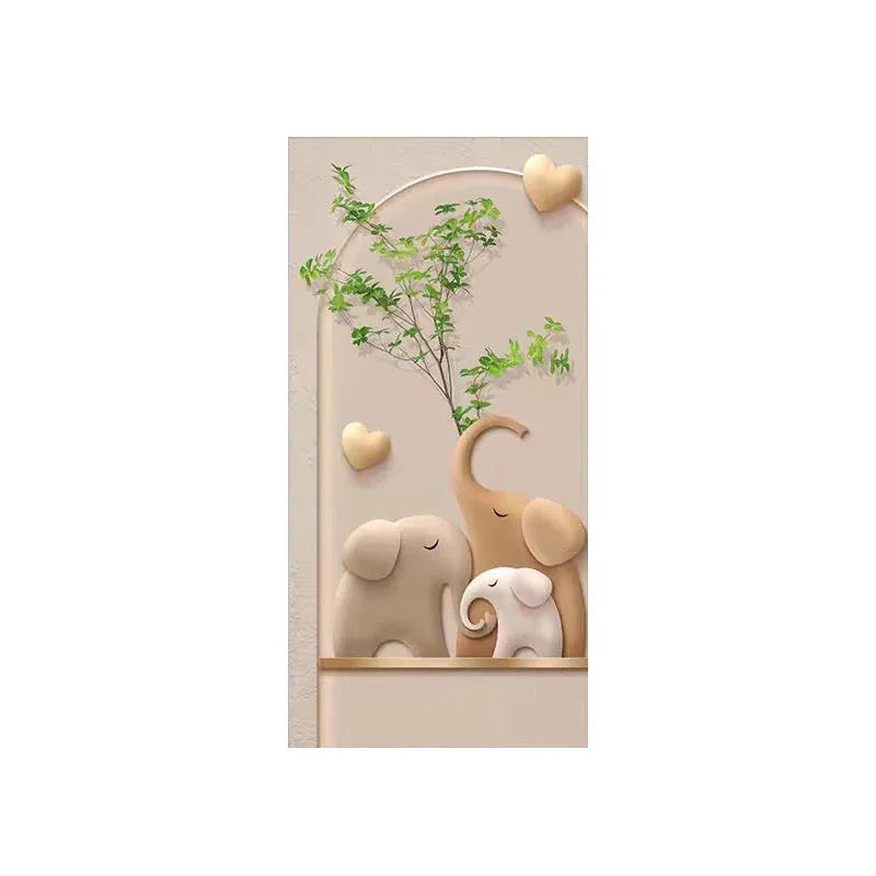 Cream Style Green Plant Elephant Canvas Painting, Modern Small Fresh Entrance Mural Corridor Wall Decor