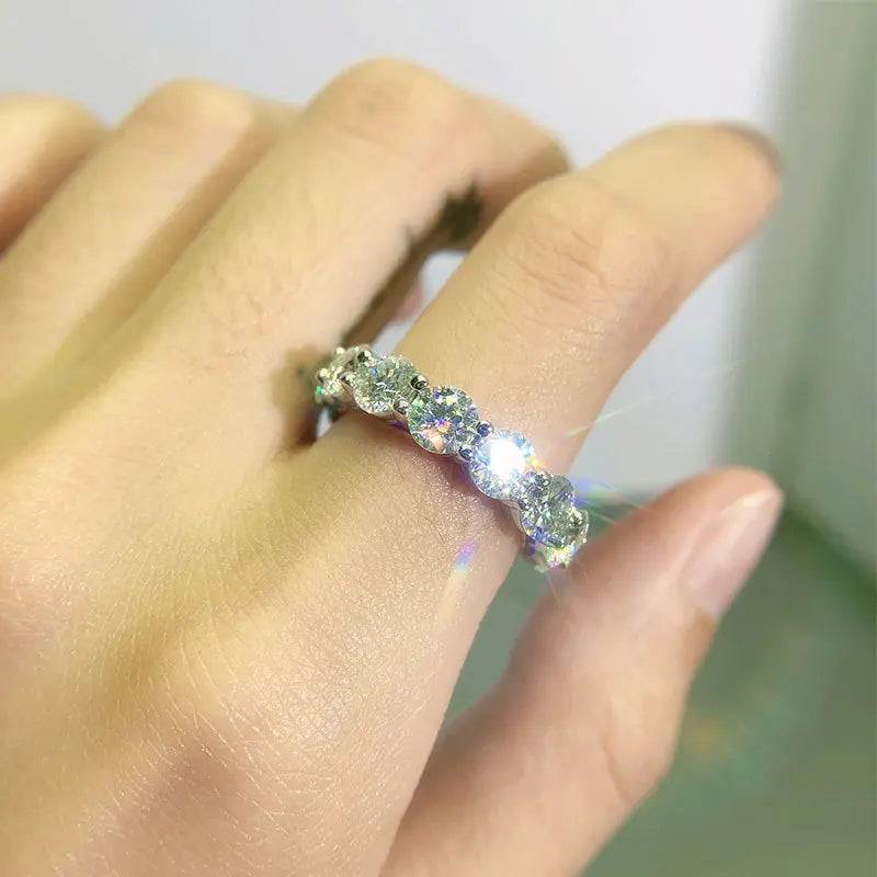 Silver Ring For Women Girl Fine Jewelry 5mm 3mm D Moissanite Ring