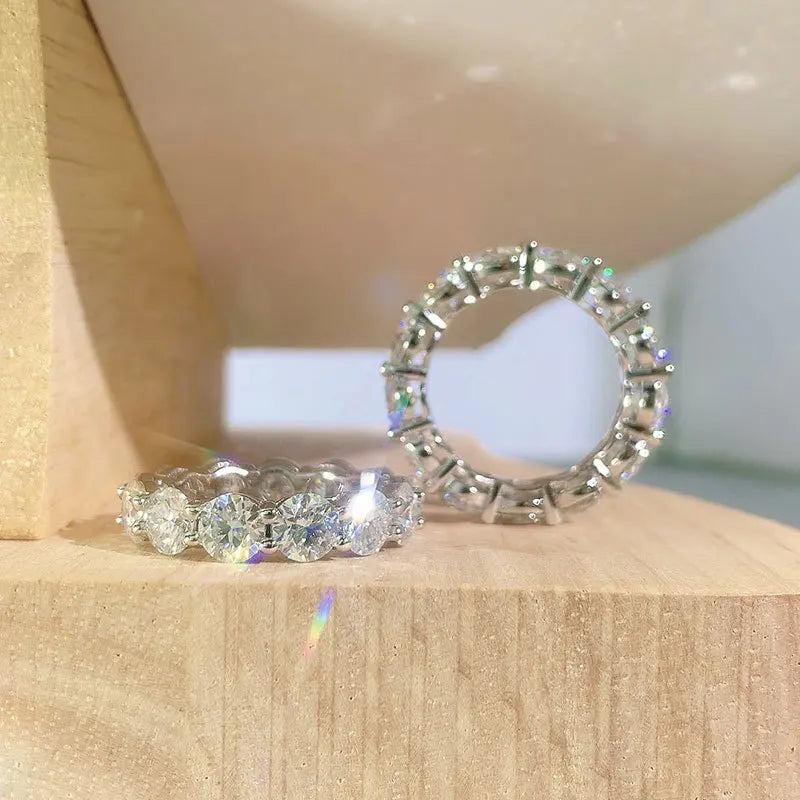 Silver Ring For Women Girl Fine Jewelry 5mm 3mm D Moissanite Ring