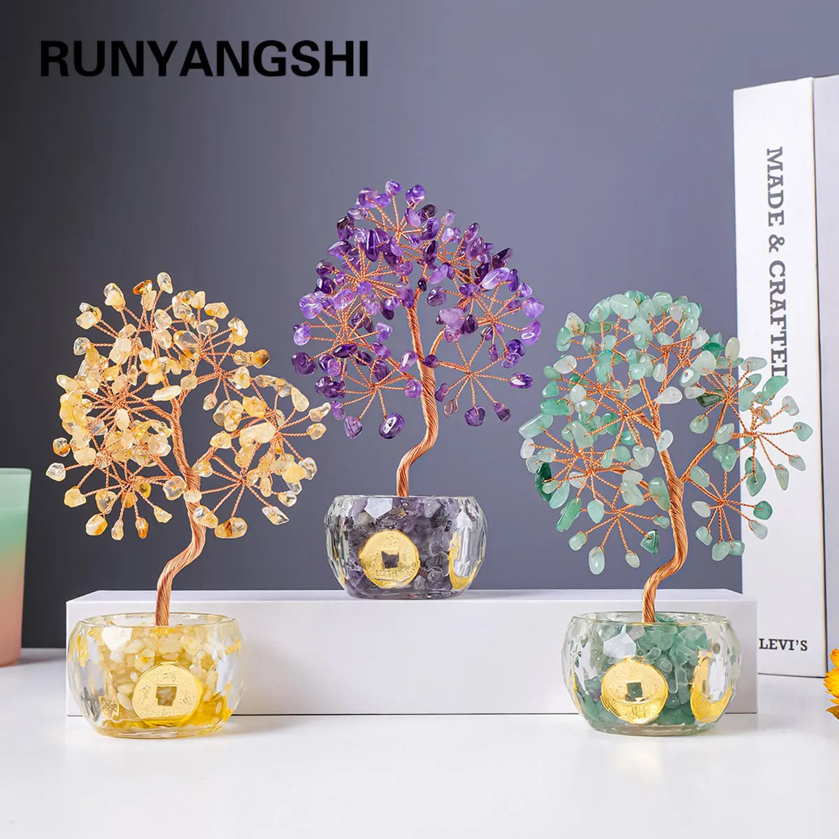 1PC Natural Stones 7 Chakra Healing Crystals Stones Get Rich Tree Home Office Room Feng Shui Decoration for Luck Home Decorat