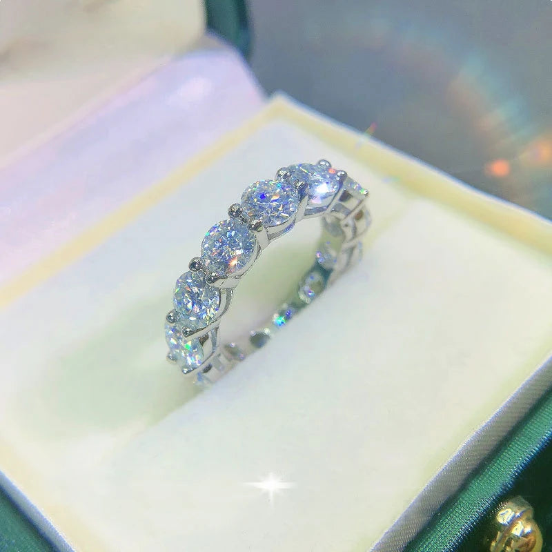 Silver Ring For Women Girl Fine Jewelry 5mm 3mm D Moissanite Ring