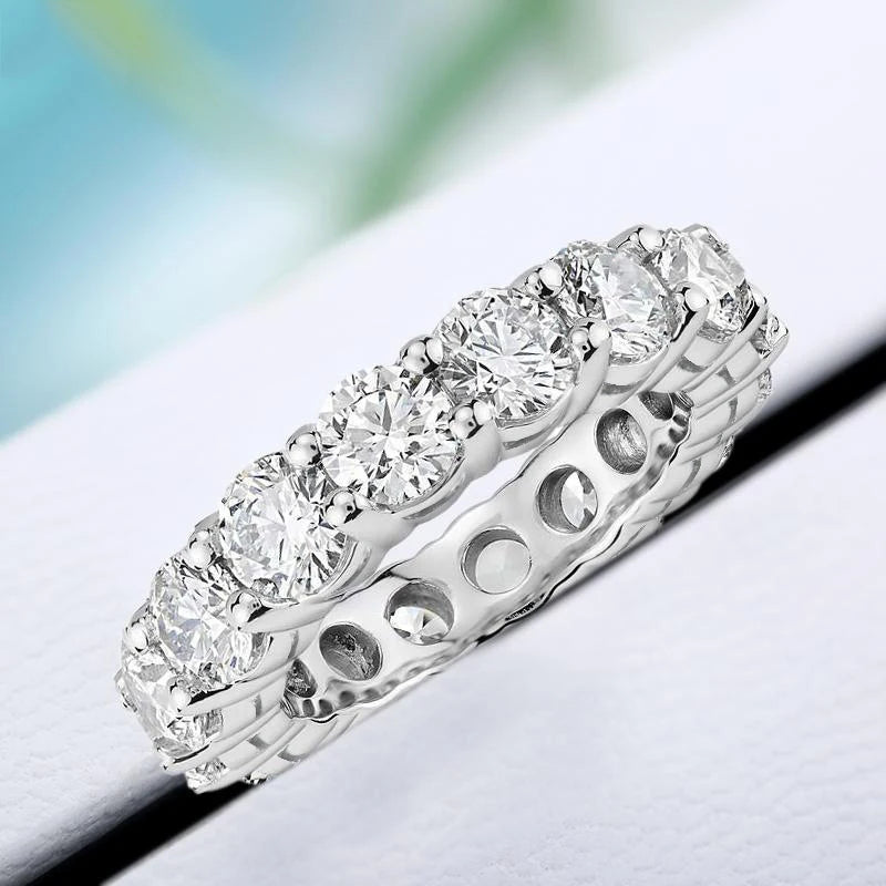 Silver Ring For Women Girl Fine Jewelry 5mm 3mm D Moissanite Ring