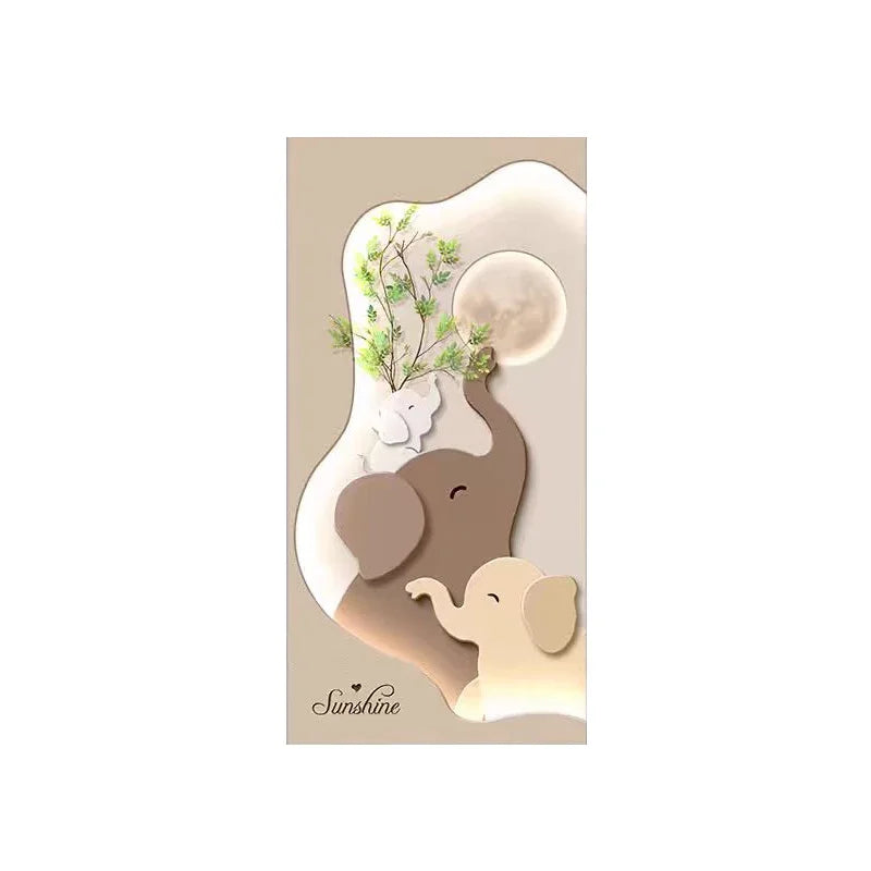 Cream Style Green Plant Elephant Canvas Painting, Modern Small Fresh Entrance Mural Corridor Wall Decor