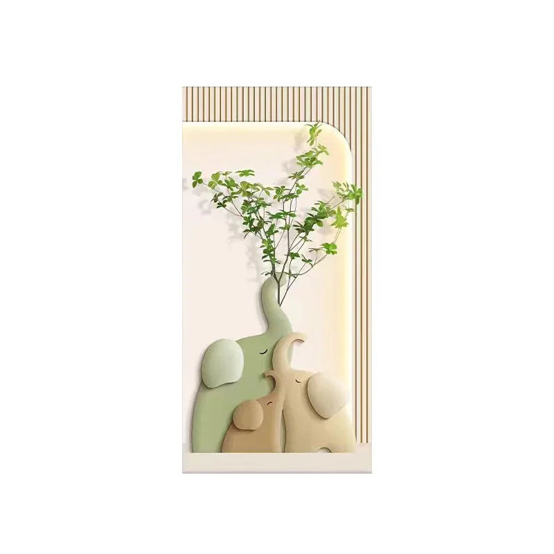 Cream Style Green Plant Elephant Canvas Painting, Modern Small Fresh Entrance Mural Corridor Wall Decor