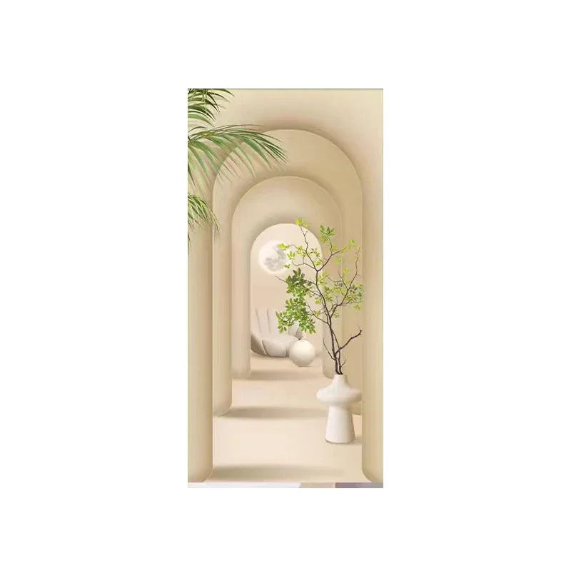 Cream Style Green Plant Elephant Canvas Painting, Modern Small Fresh Entrance Mural Corridor Wall Decor
