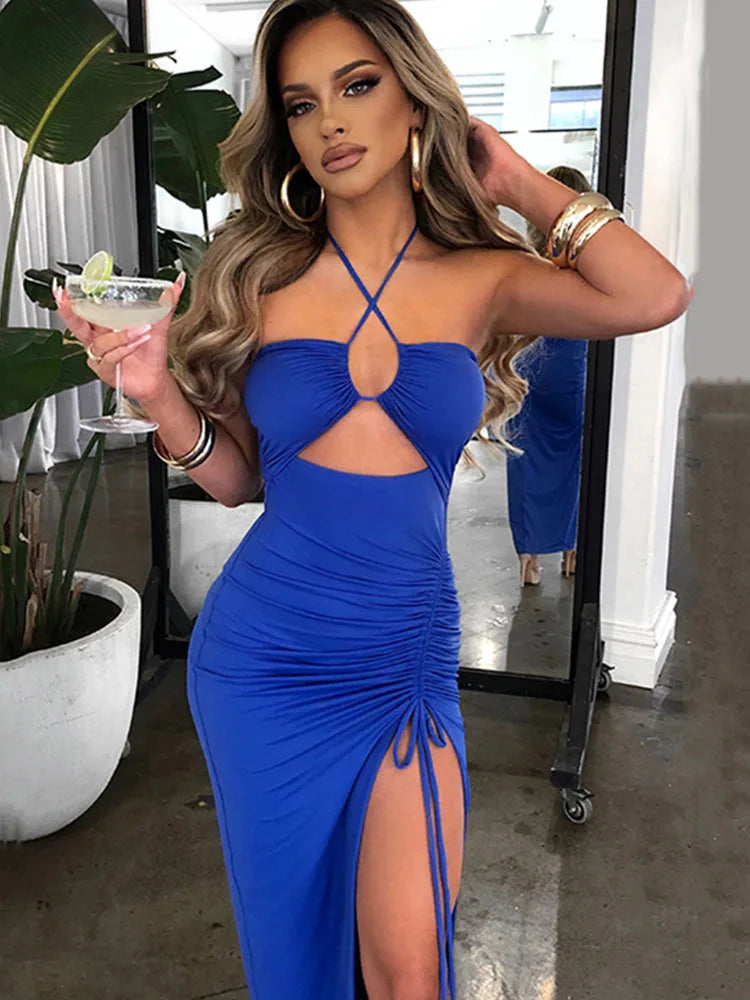 Female Midi Backless Dresses Slim Night Club Party Women's Dress Bodycon Vestidos Elegantes Para Mujer