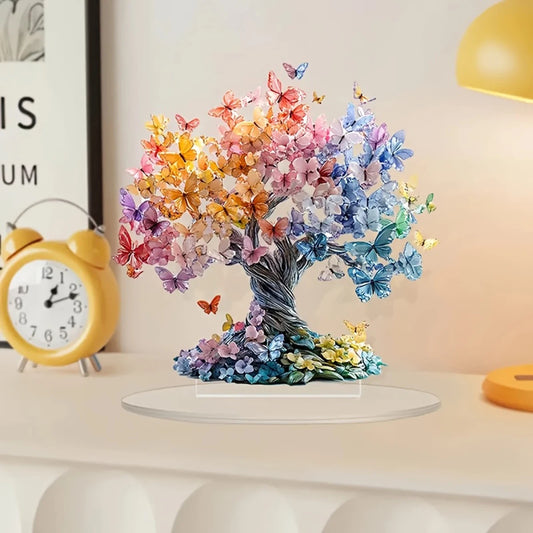 Colorful Tree Of Life Acrylic Ornaments with Butterfly Room Decoration Aesthetics，Study Decorations，Gifts for Friends and Family