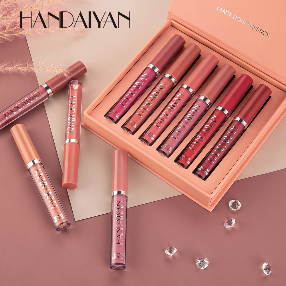 HANDAIYAN Set of 6 NonStick Cup Liquid lipstick , Long-Lasting Lip Gloss Gift Box – Matte Finish Lip Gloss, Resistant to Fading